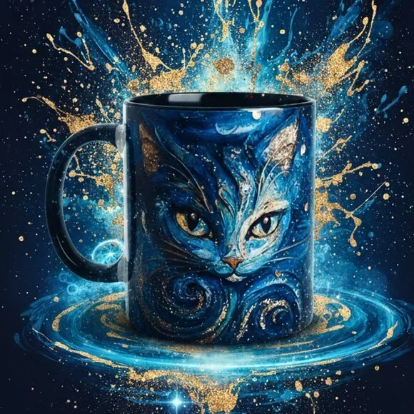 Starry Night Cosmic Cat Mug – Artistic Feline Gift Coffee Cup NIB - Picture 8 of 9
